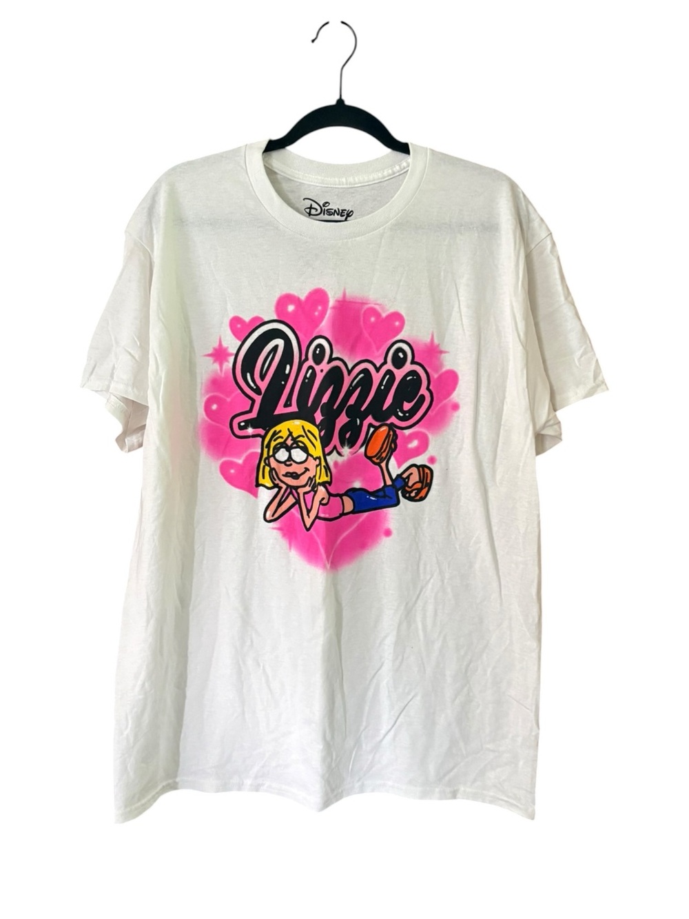 Disney Lizzie McGuire Spray Paint Hearts T-Shirt NWOT Size Large Y2K Nostalgia